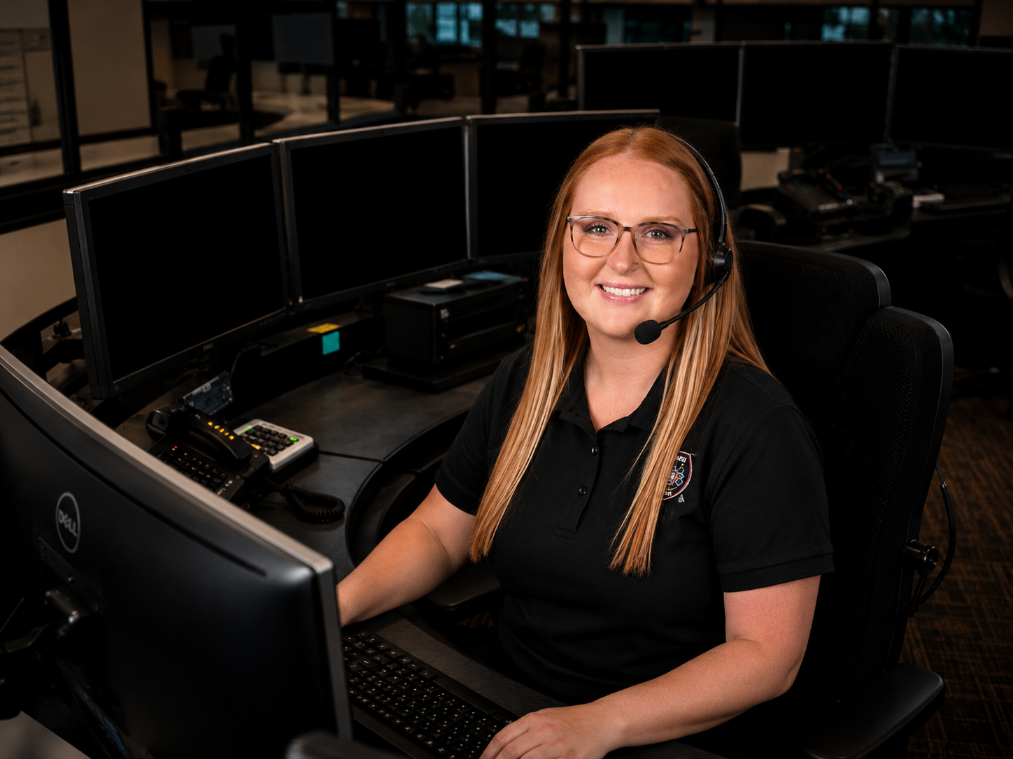911 dispatcher receiving a call with blank black computer screens