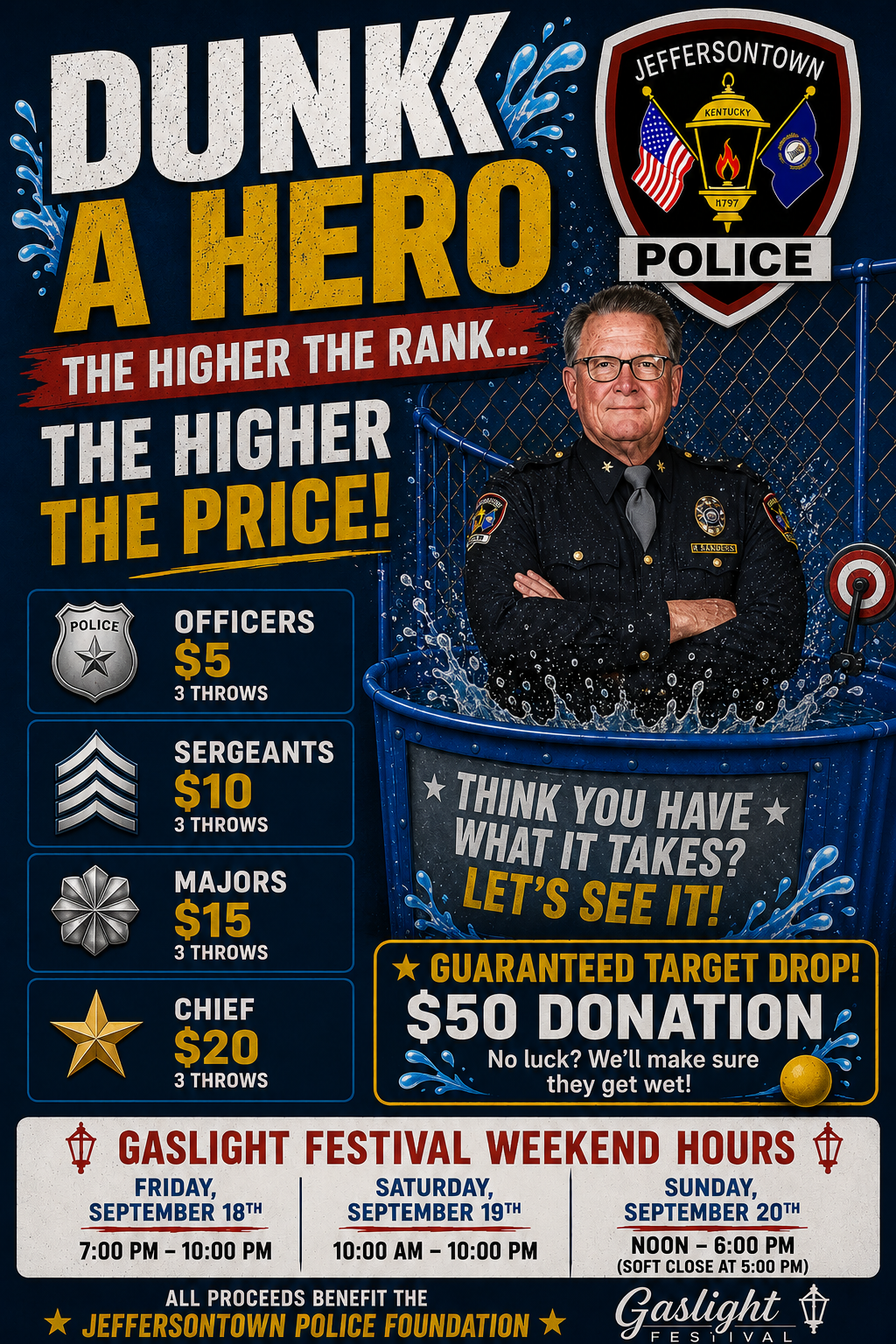 Dunk a Hero fundraiser flyer